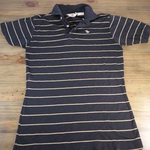 Club International Men's Small Short Sleeved Striped Polo Collared Blue Shirt